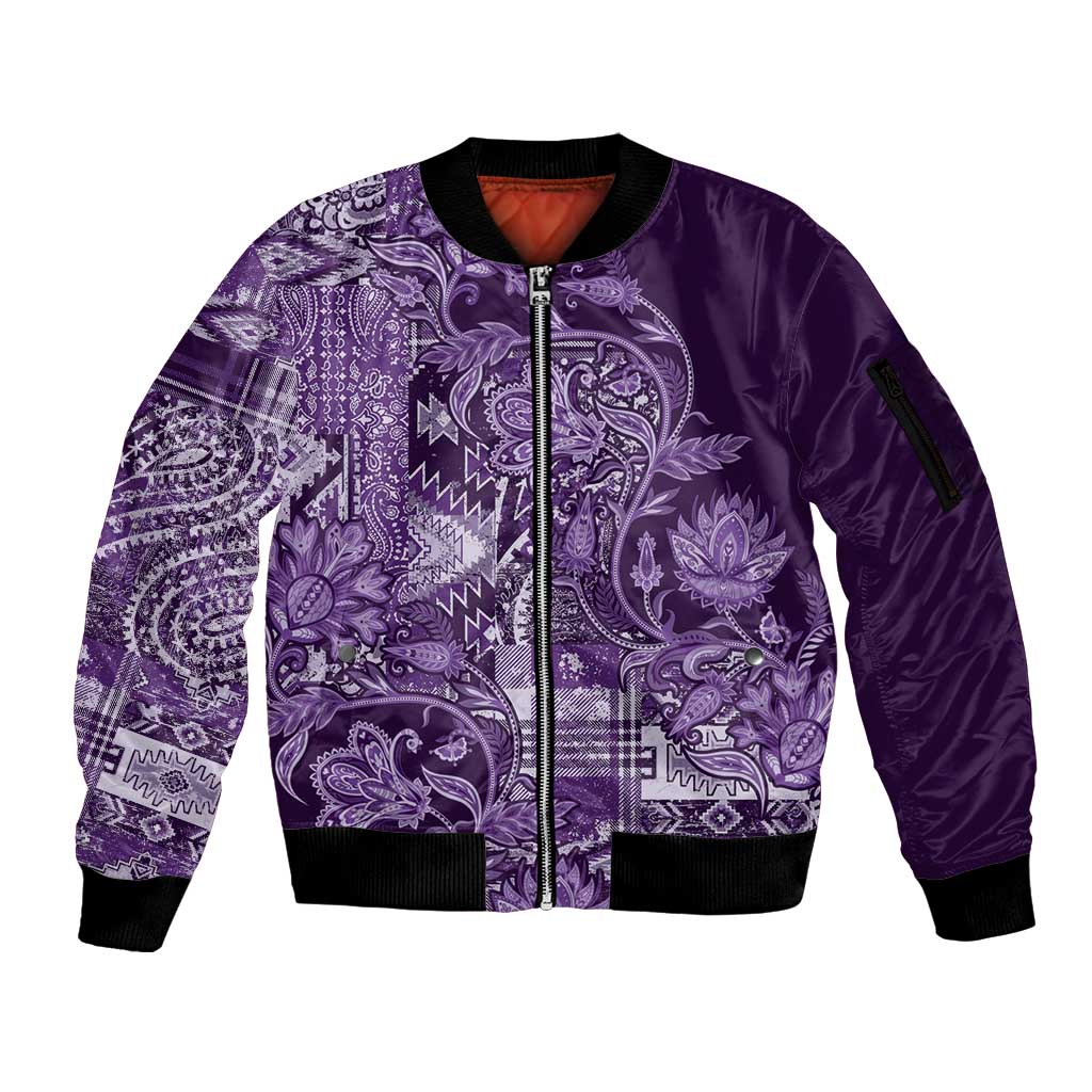 Africa Floral mix Maasai Shuka Sleeve Zip Bomber Jacket Purple Moitf - Wonder Print Shop