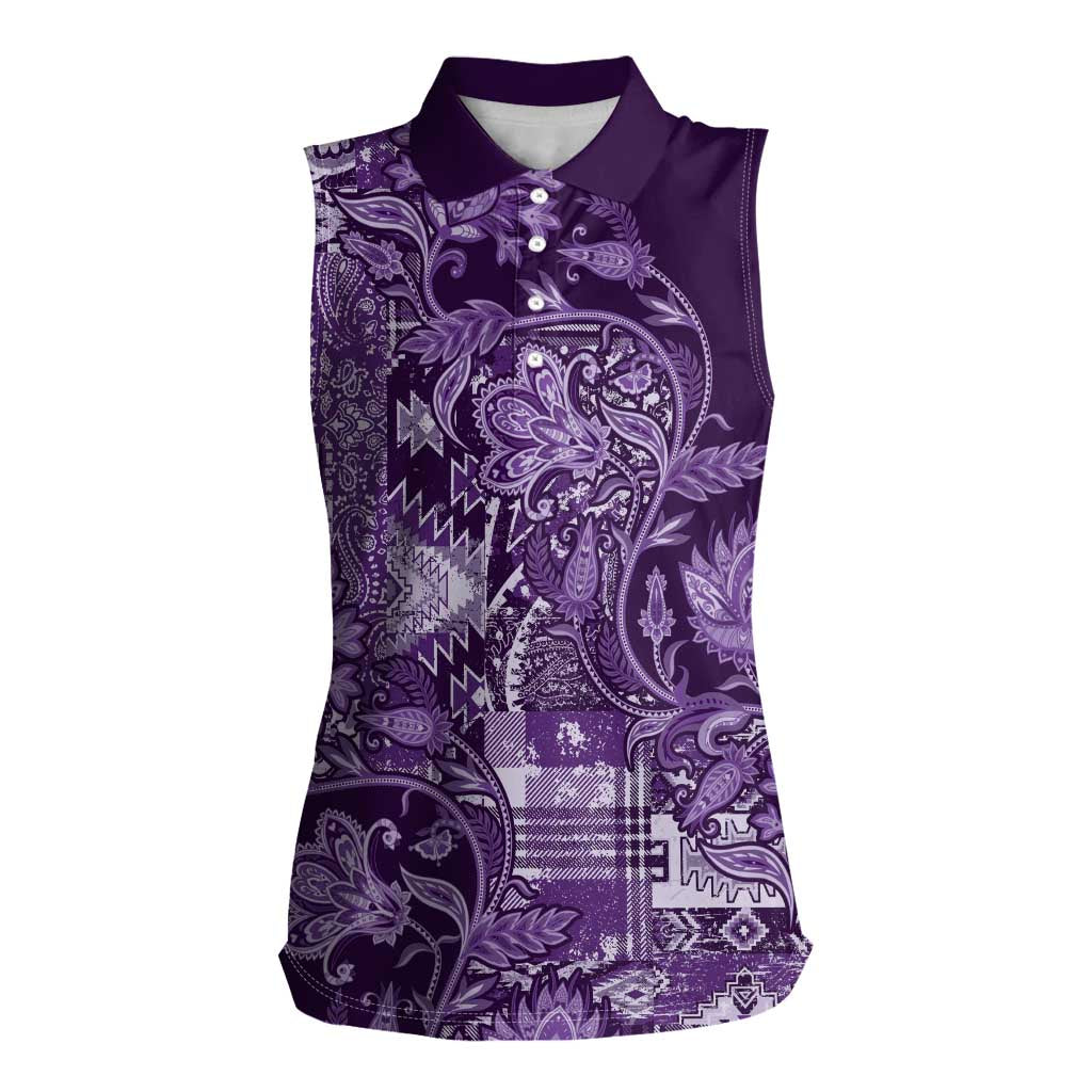 Africa Floral mix Maasai Shuka Women Sleeveless Polo Shirt Purple Moitf - Wonder Print Shop