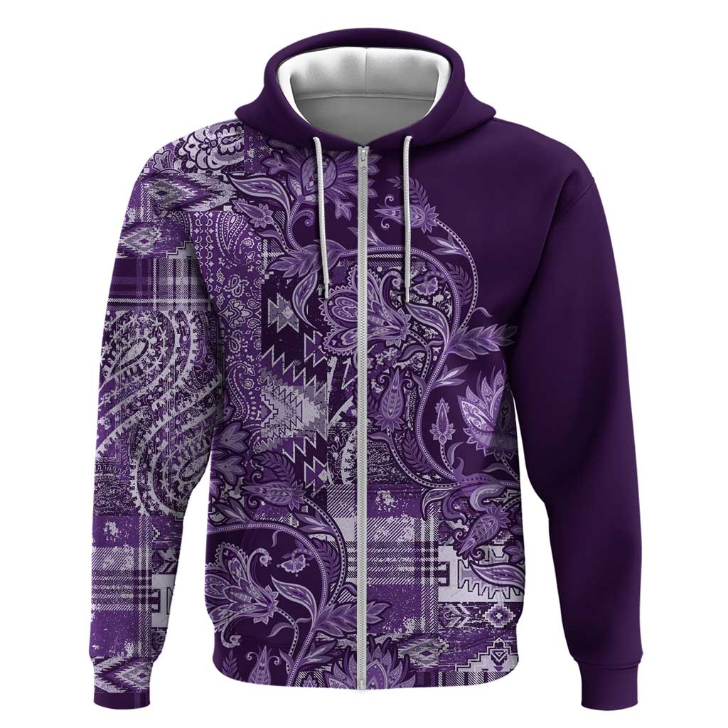 Africa Floral mix Maasai Shuka Zip Hoodie Purple Moitf - Wonder Print Shop