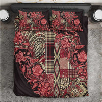 Red, black, and cream floral paisley Maasai shuka bedding set with two pillow covers