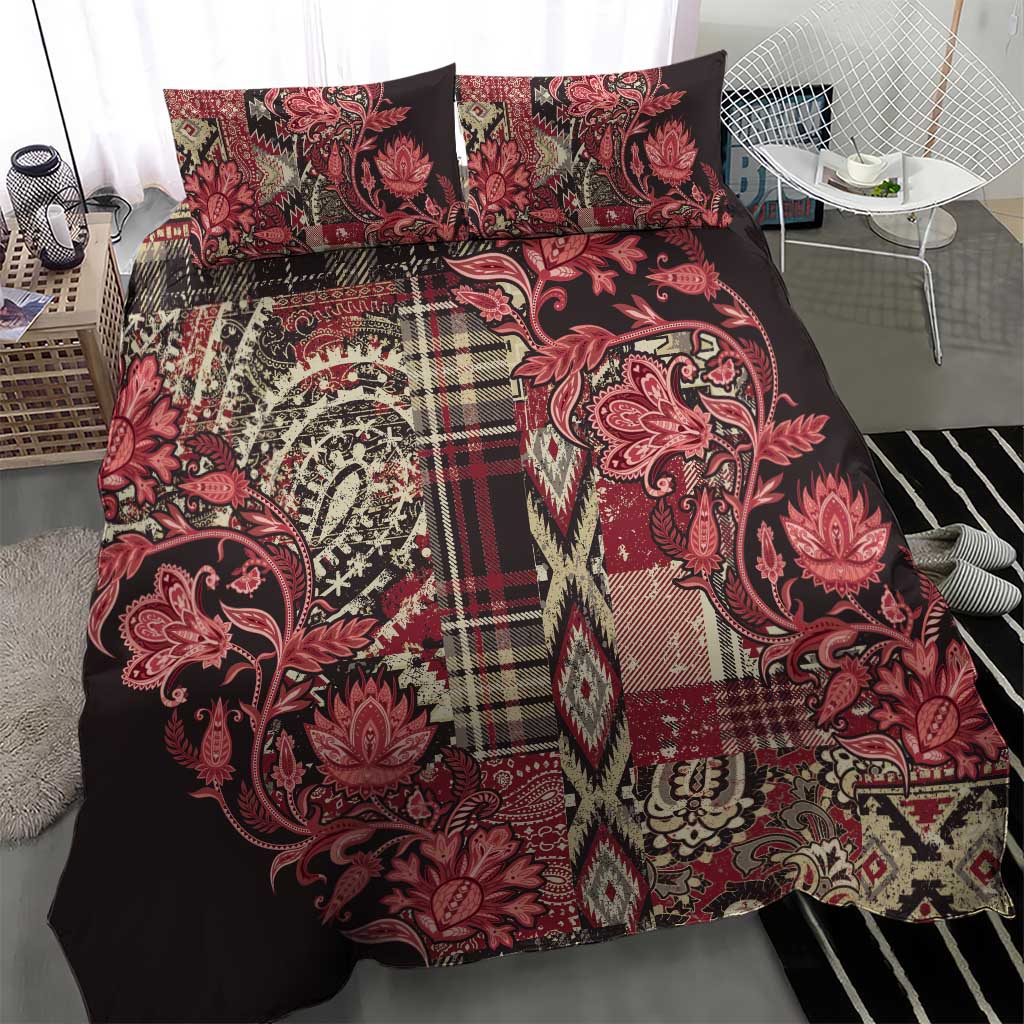 Red and black paisley floral duvet cover with two matching shuka-style pillowcases