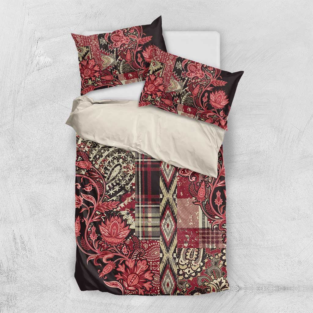 Red and black paisley shuka bedding set with duvet cover and two pillow covers