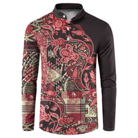 Button sweatshirt with red floral paisley patchwork and black long sleeves