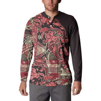 Button sweatshirt with red paisley floral patchwork front and black long sleeves
