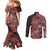 Africa Floral mix Maasai Shuka Couples Matching Mermaid Dress and Long Sleeve Button Shirt Red Moitf