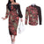 Africa Floral mix Maasai Shuka Couples Matching Off The Shoulder Long Sleeve Dress and Long Sleeve Button Shirt Red Moitf