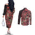 Africa Floral mix Maasai Shuka Couples Matching Off The Shoulder Long Sleeve Dress and Long Sleeve Button Shirt Red Moitf