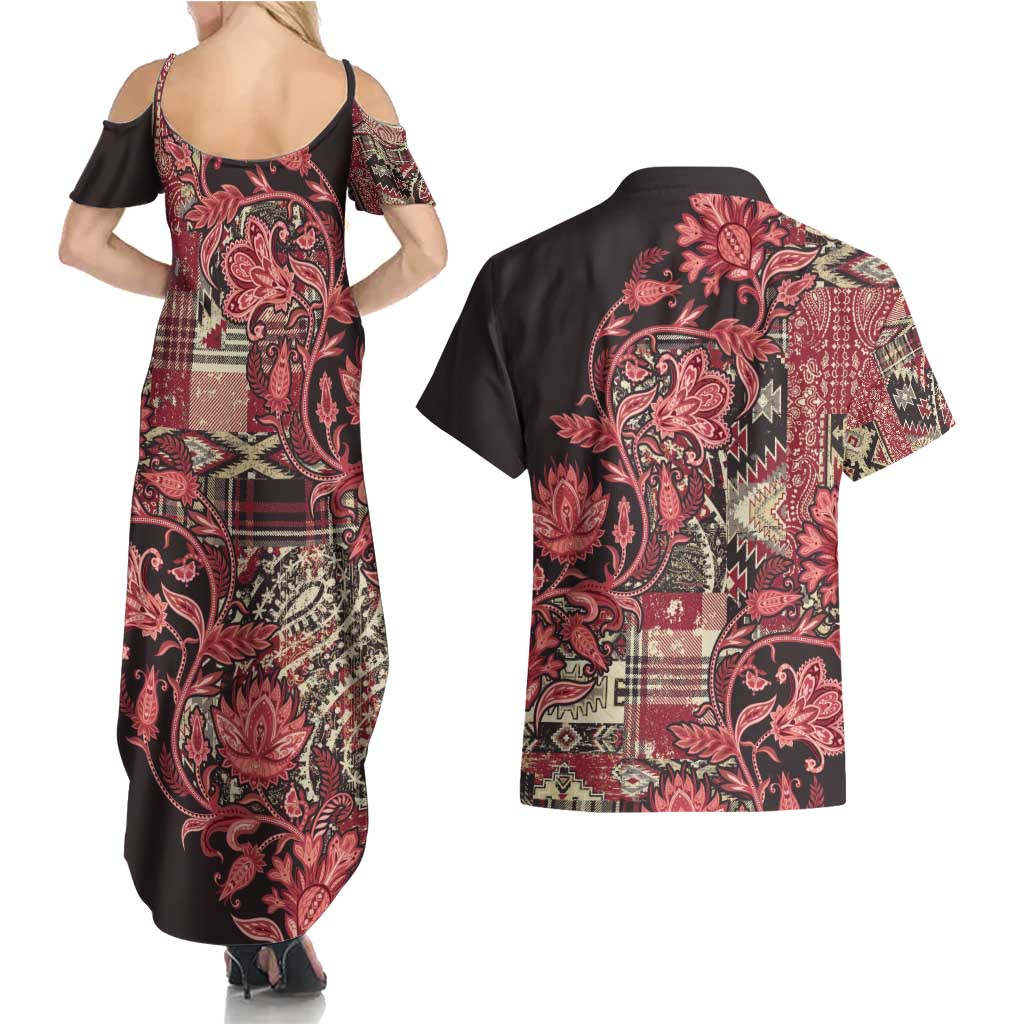 Africa Floral mix Maasai Shuka Couples Matching Summer Maxi Dress and Hawaiian Shirt Red Moitf LT9 - Wonder Print Shop