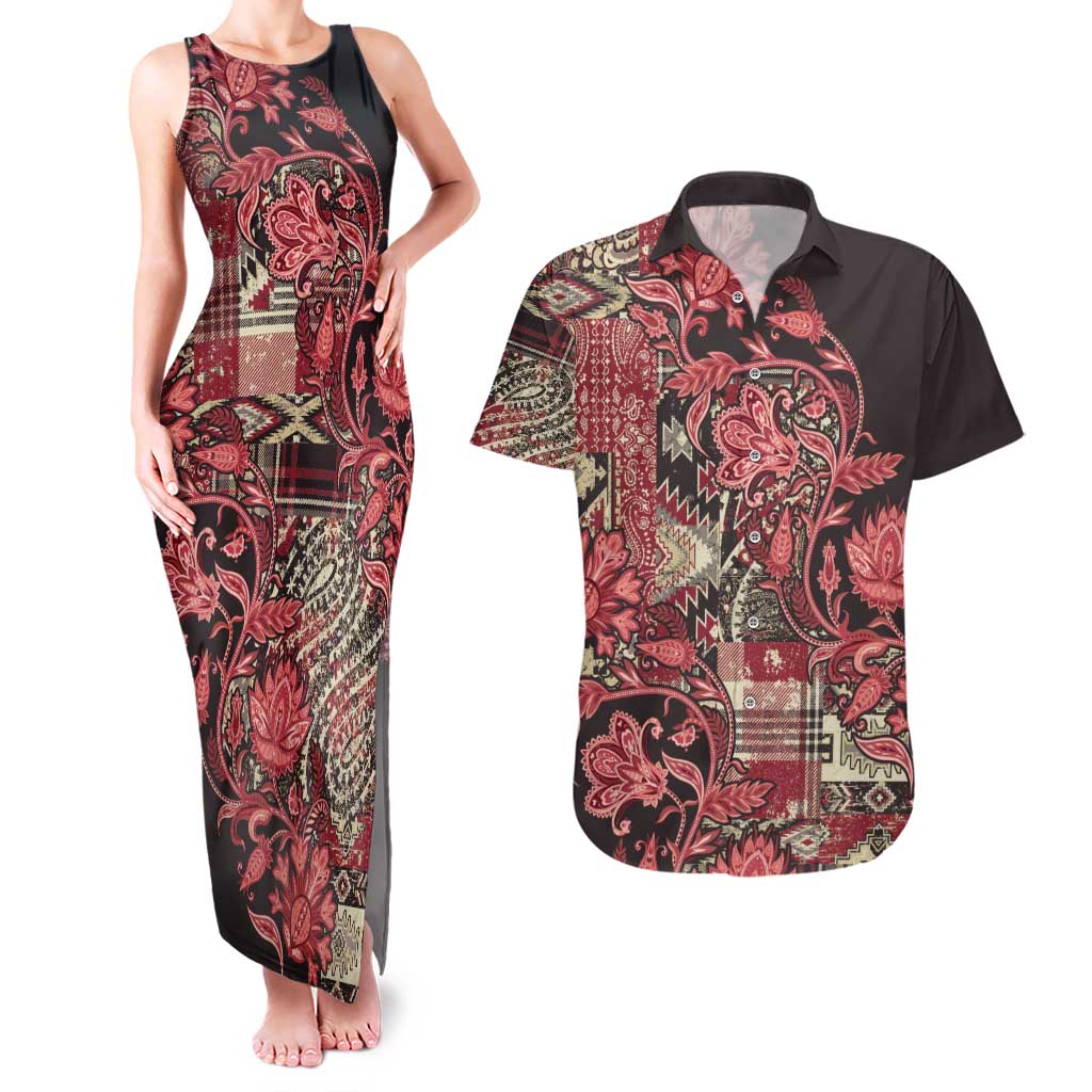 Africa Floral mix Maasai Shuka Couples Matching Tank Maxi Dress and Hawaiian Shirt Red Moitf LT9 - Wonder Print Shop