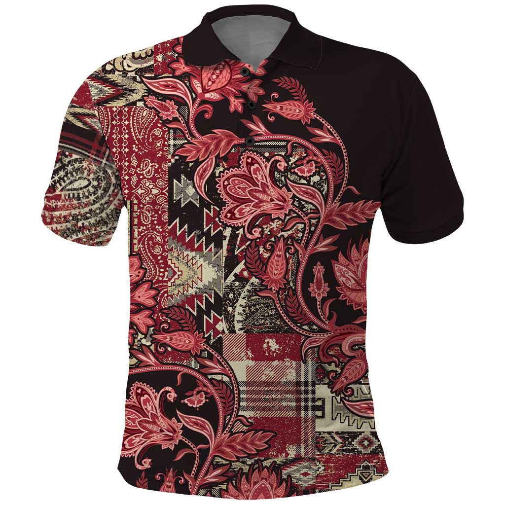 Africa Floral mix Maasai Shuka Polo Shirt Red Moitf - Wonder Print Shop