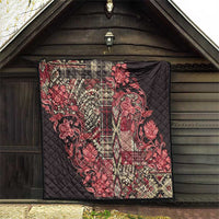 Black outdoor wall-hung quilt with red floral paisley print, diamond-quilted