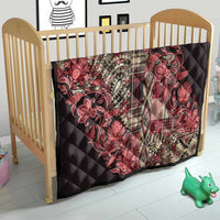 Red and black quilt with paisley floral print, quilted diamond pattern for crib