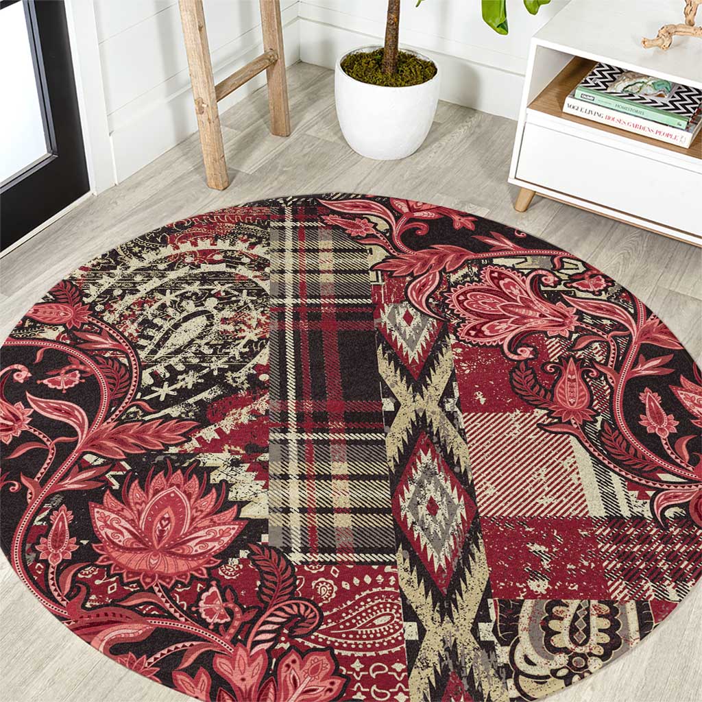 Africa Floral mix Maasai Shuka Round Carpet Red Moitf