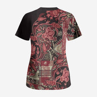 Africa Floral mix Maasai Shuka Scrub Top Red Moitf