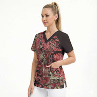 Africa Floral mix Maasai Shuka Scrub Top Red Moitf