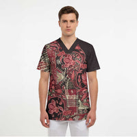 Africa Floral mix Maasai Shuka Scrub Top Red Moitf