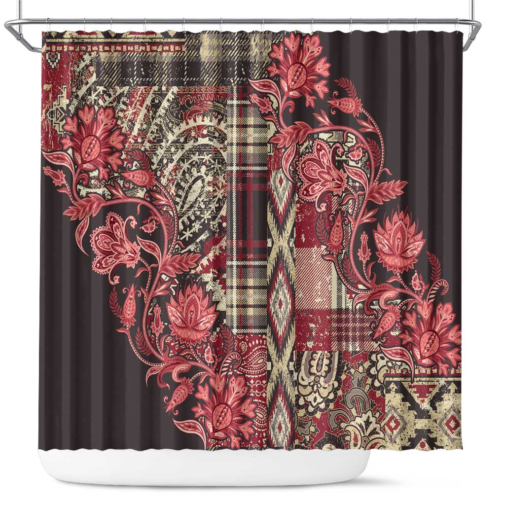 Africa Floral mix Maasai Shuka Shower Curtain Red Moitf