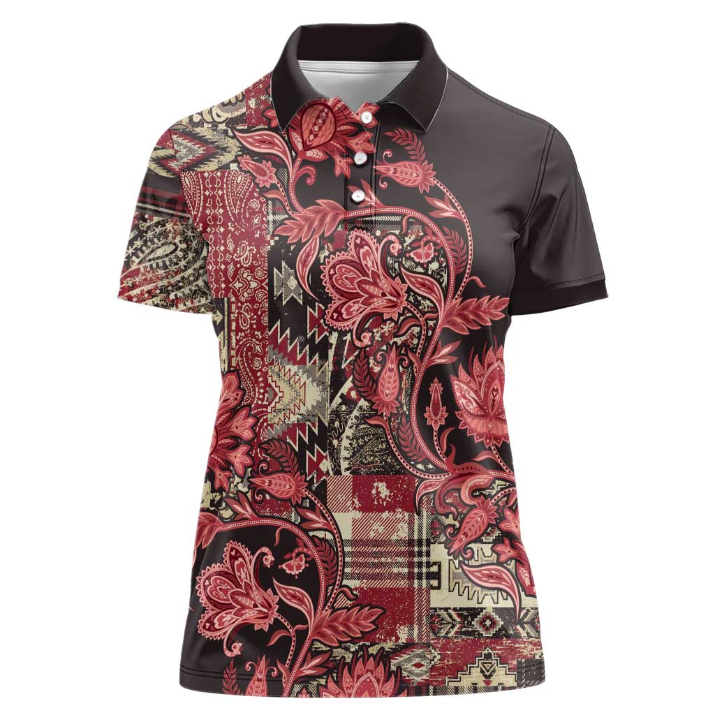 Africa Floral mix Maasai Shuka Women Polo Shirt Red Moitf - Wonder Print Shop