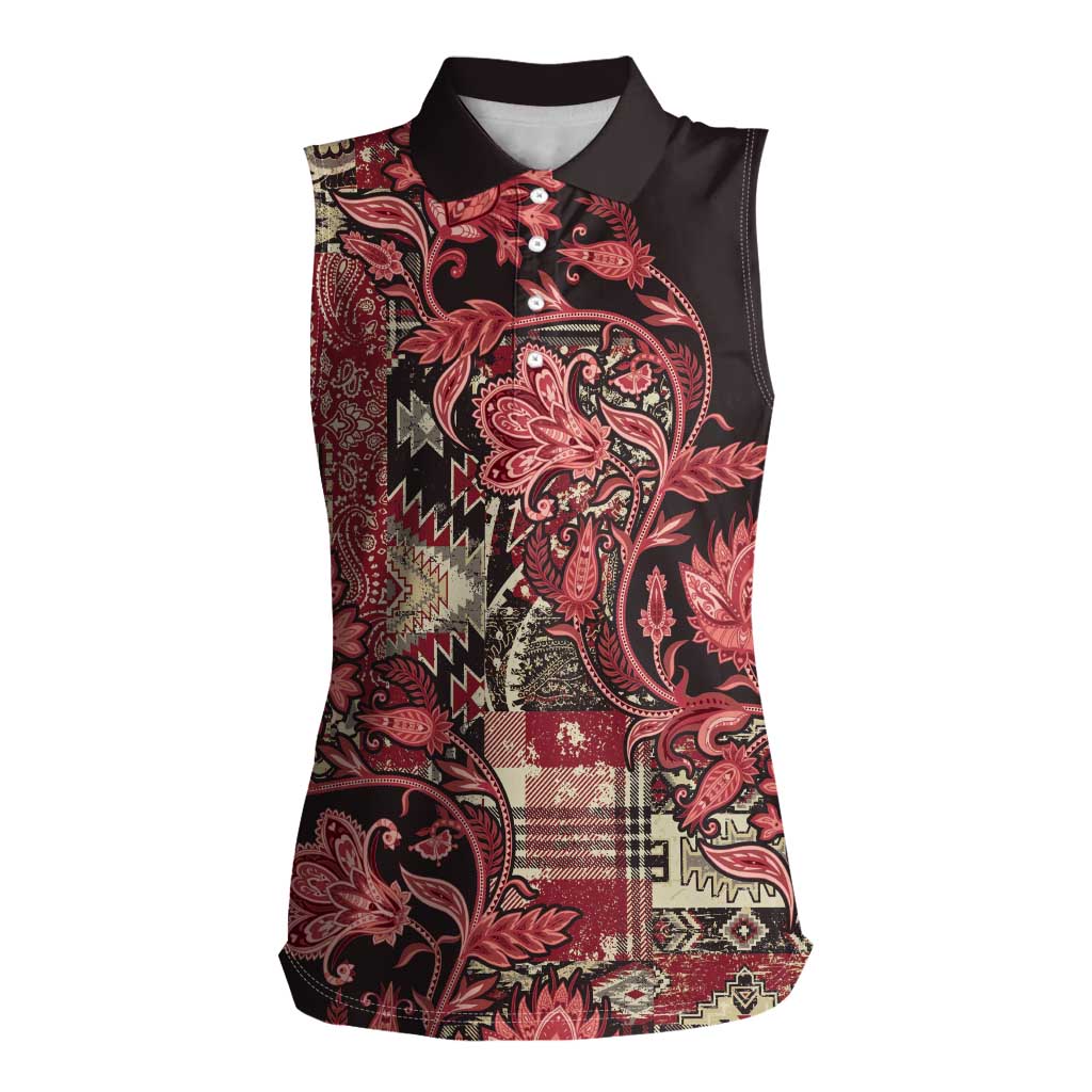 Africa Floral mix Maasai Shuka Women Sleeveless Polo Shirt Red Moitf - Wonder Print Shop