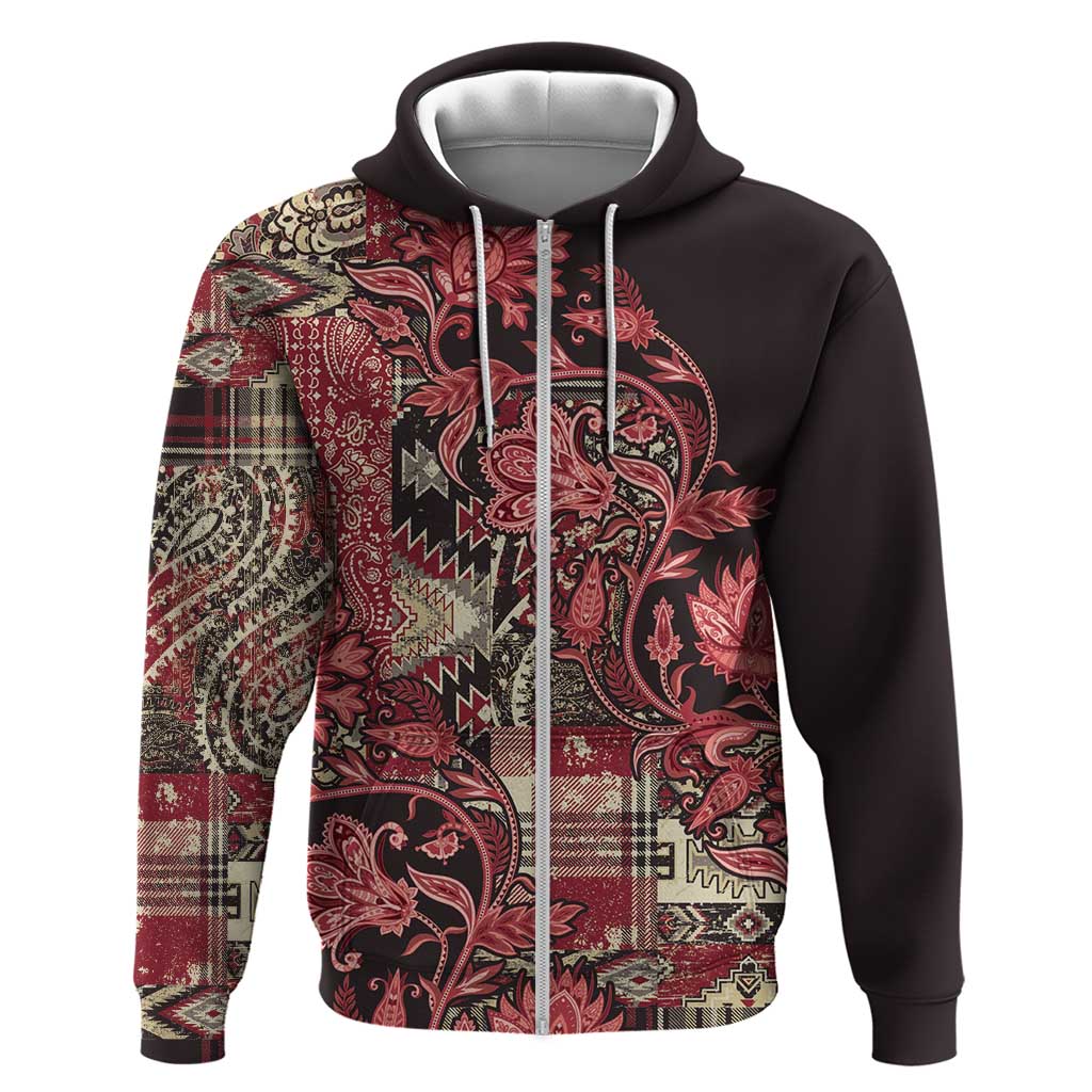 Africa Floral mix Maasai Shuka Zip Hoodie Red Moitf - Wonder Print Shop