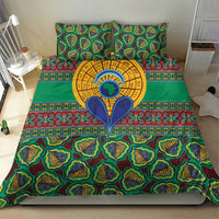 Green kanga-style duvet cover bedding set with large central circular tribal design