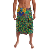 Green African-pattern drawstring shorts with side pockets and elastic waistband