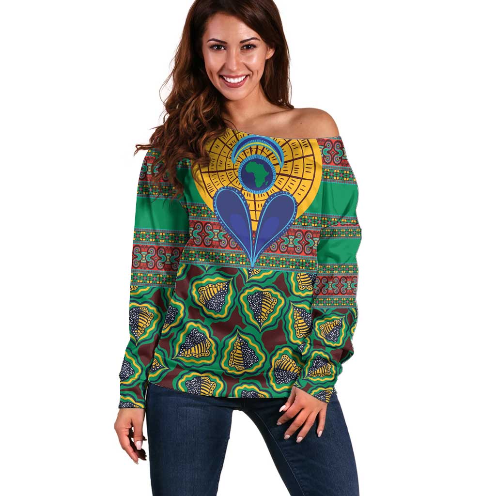 African Pattern Traditional Kanga Style Off Shoulder Sweater - Wonder Print Shop