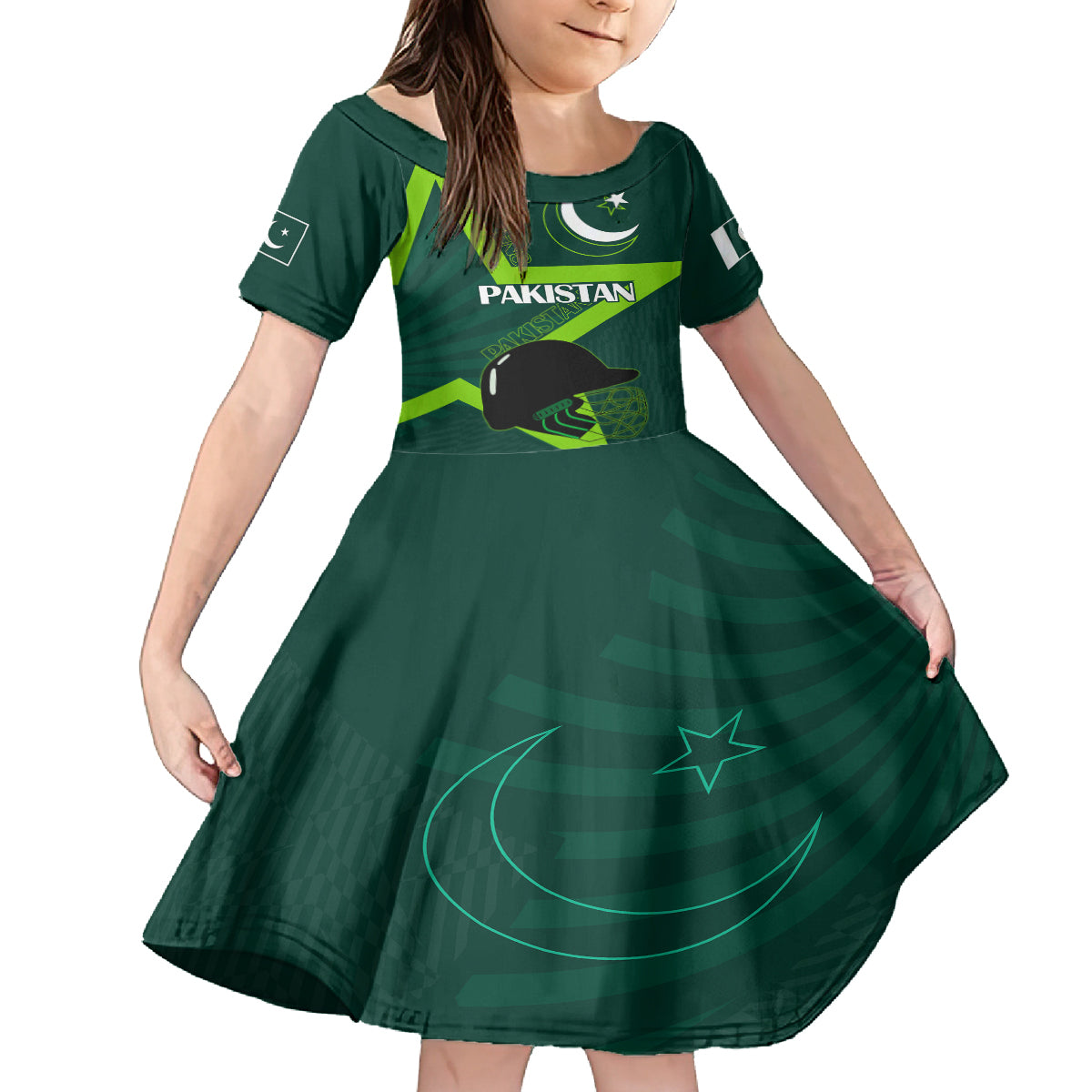 Pakistan Cricket Helmet Kid Short Sleeve Dress Proud Shaheen Falcon Star and Crescent - Wonder Print Shop