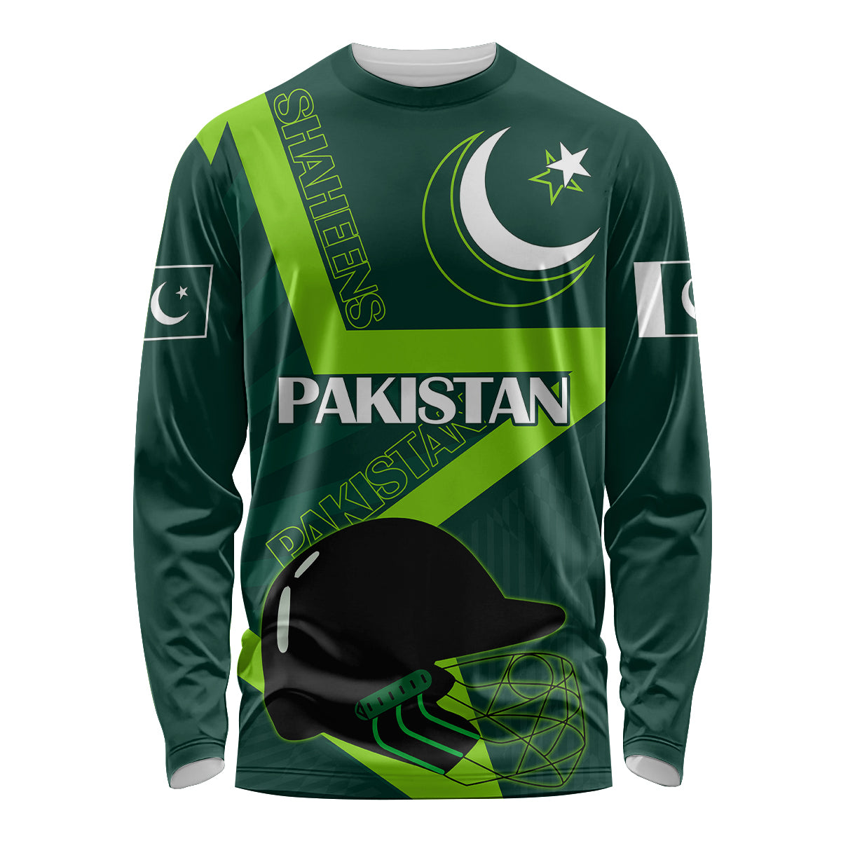 Custom Pakistan Cricket Helmet Long Sleeve Shirt Proud Shaheen Falcon Star and Crescent - Wonder Print Shop