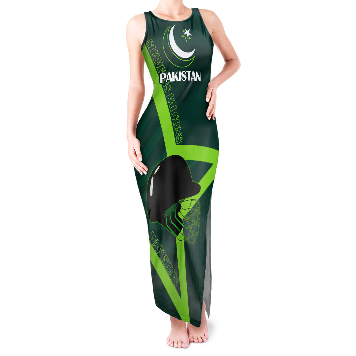 custom-pakistan-cricket-helmet-tank-maxi-dress-proud-shaheen-falcon-star-and-crescent