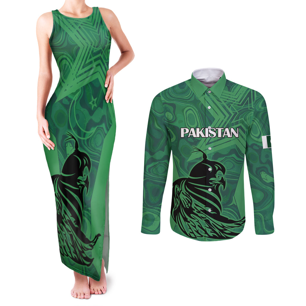 Pakistan Cricket Couples Matching Tank Maxi Dress and Long Sleeve Button Shirts Go Falcon World Cup 2023 Sporty Style LT9 - Wonder Print Shop