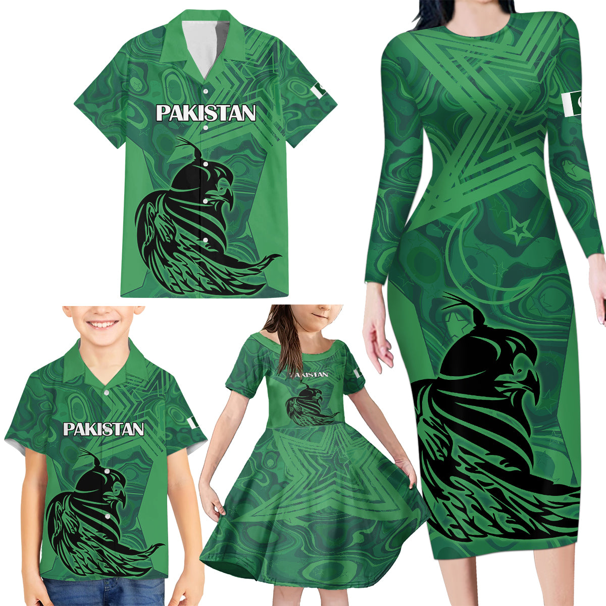 Pakistan Cricket Family Matching Long Sleeve Bodycon Dress and Hawaiian Shirt Go Falcon World Cup 2023 Sporty Style LT9 - Wonder Print Shop