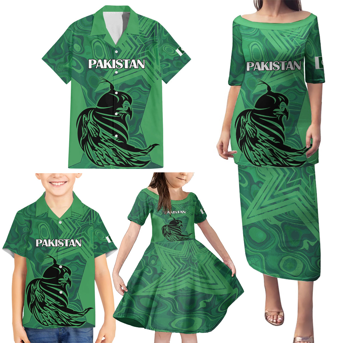 Pakistan Cricket Family Matching Puletasi Dress and Hawaiian Shirt Go Falcon World Cup 2023 Sporty Style - Wonder Print Shop