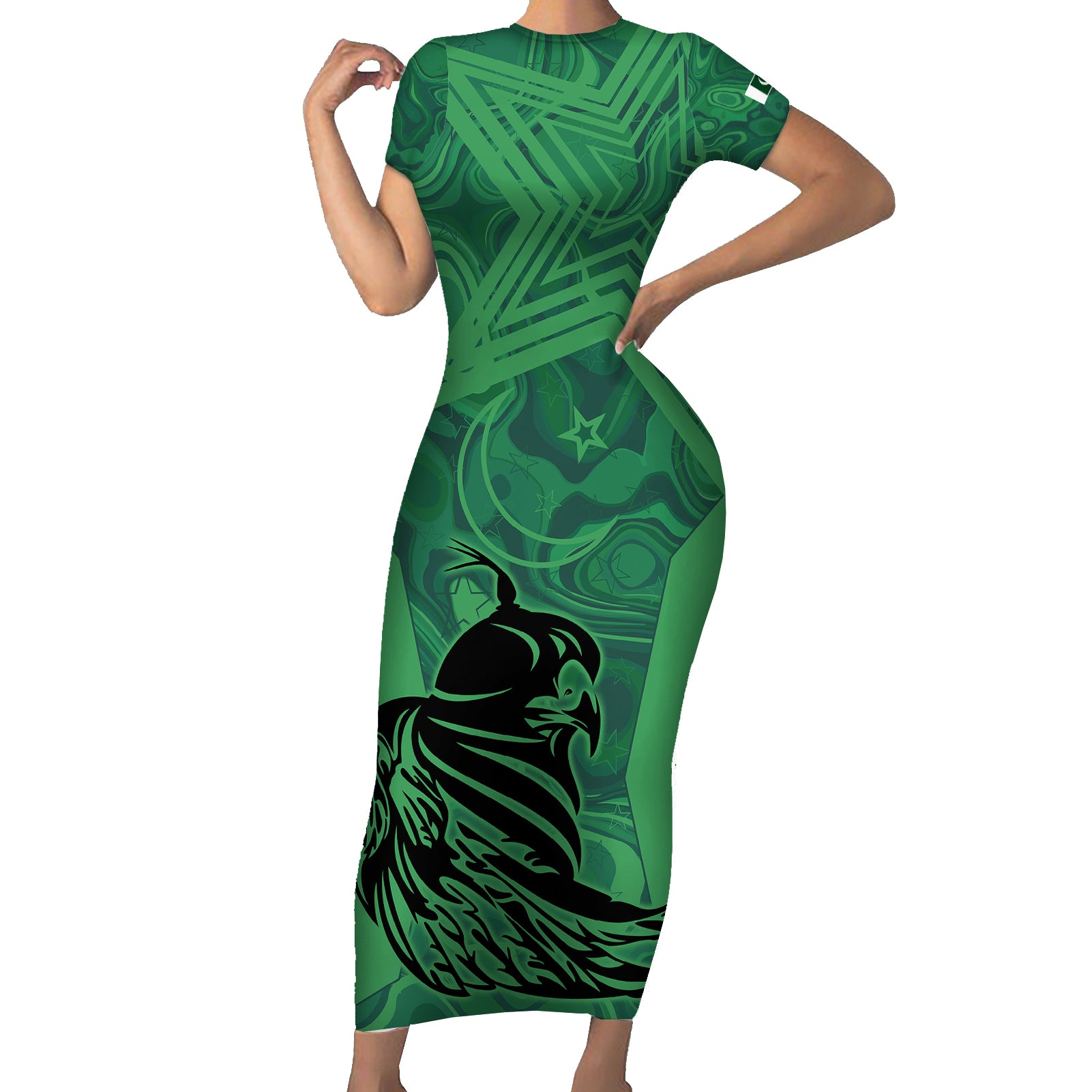 pakistan-cricket-short-sleeve-bodycon-dress-go-falcon-world-cup-2023-sporty-style