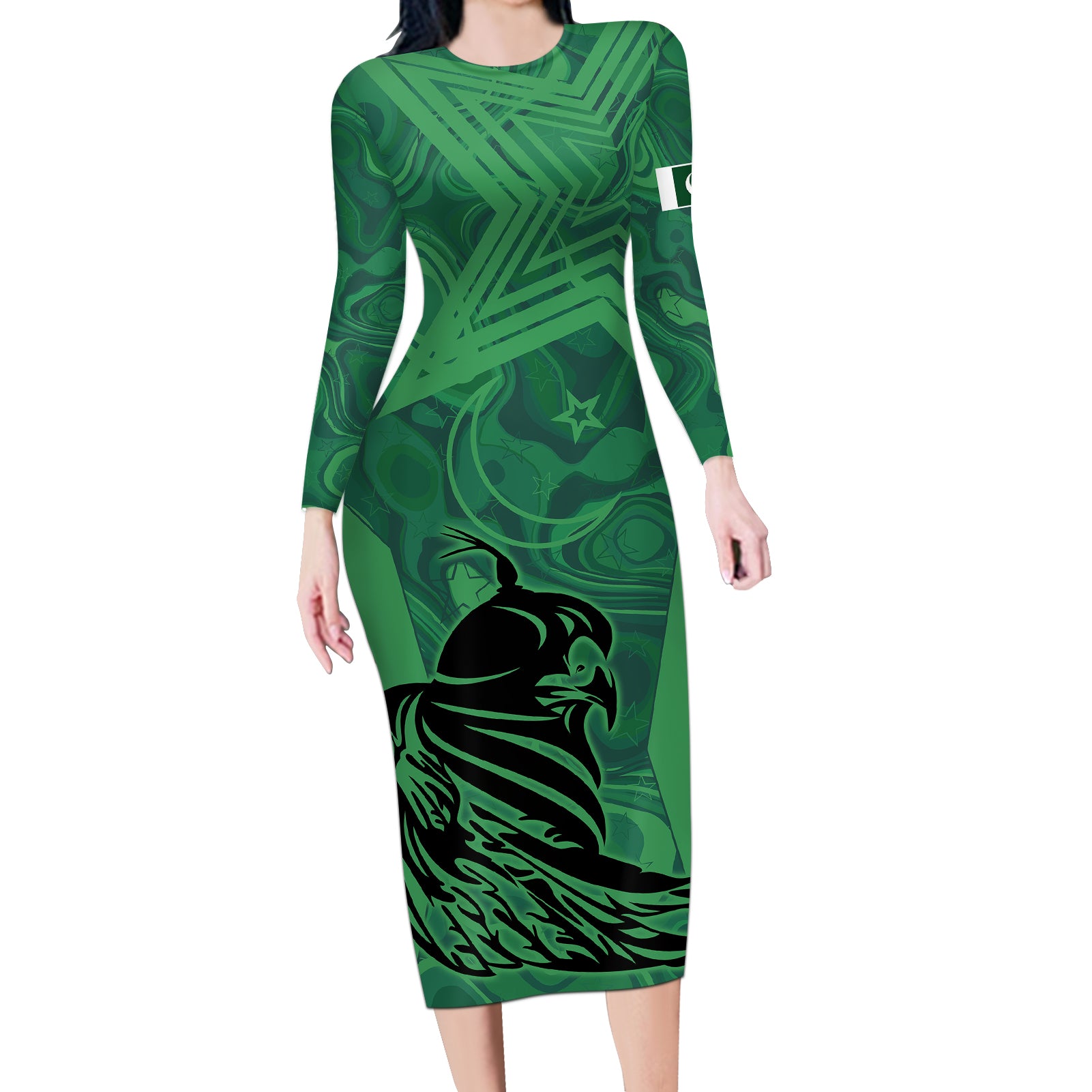 Custom Pakistan Cricket Long Sleeve Bodycon Dress Go Falcon World Cup 2023 Sporty Style - Wonder Print Shop