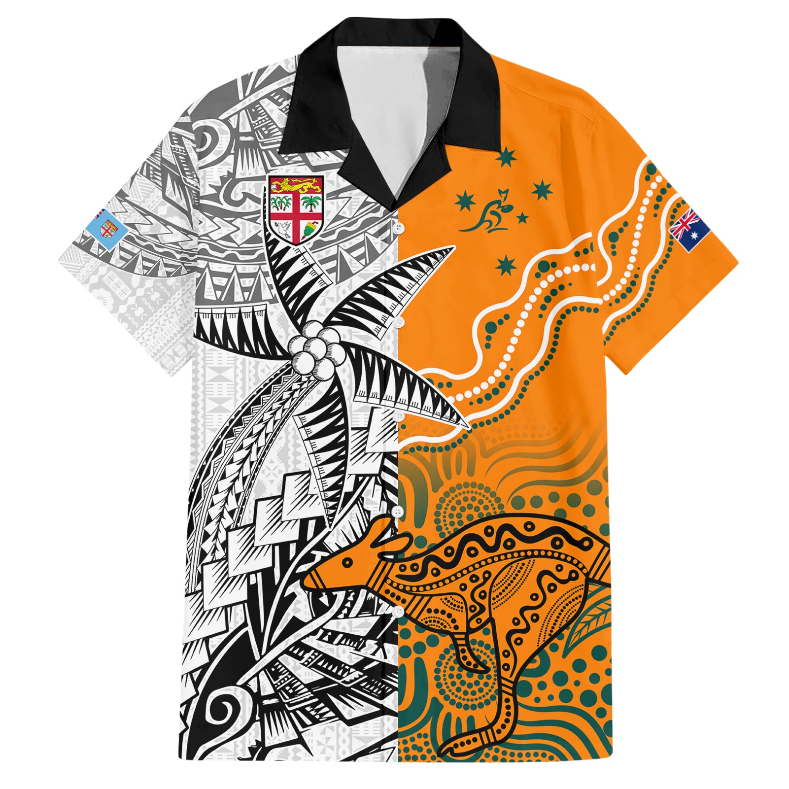 Fiji Australia Rugby Hawaiian Shirt World Cup 2023 Polynesia Tapa Mixed Indigenous Aboriginal - Wonder Print Shop