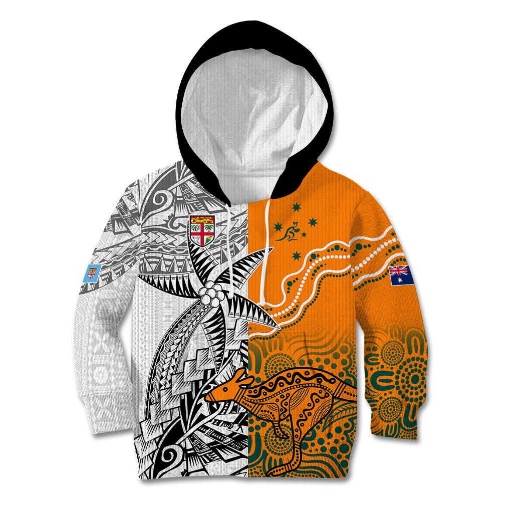 Fiji Australia Rugby Kid Hoodie World Cup 2023 Polynesia Tapa Mixed Indigenous Aboriginal - Wonder Print Shop