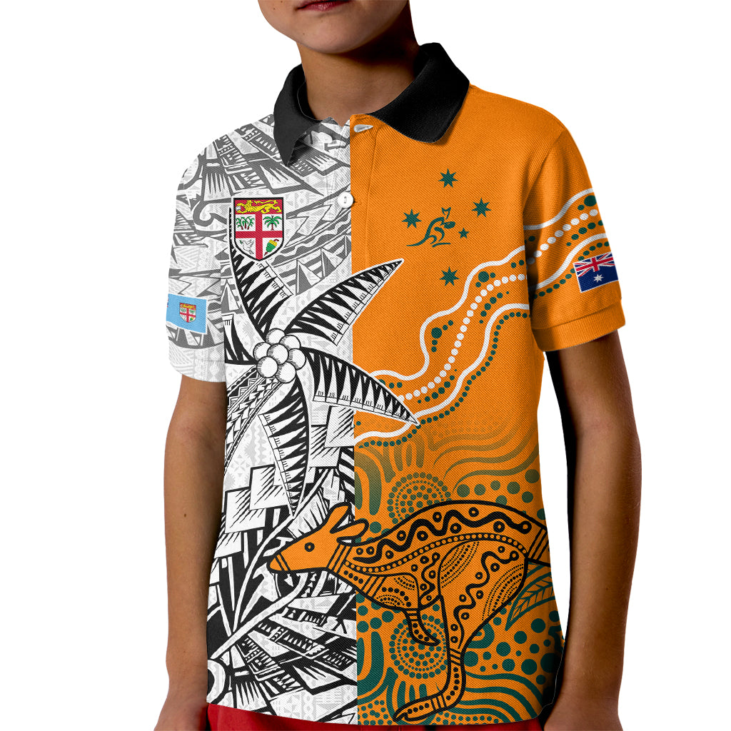 Fiji Australia Rugby Kid Polo Shirt World Cup 2023 Polynesia Tapa Mixed Indigenous Aboriginal - Wonder Print Shop