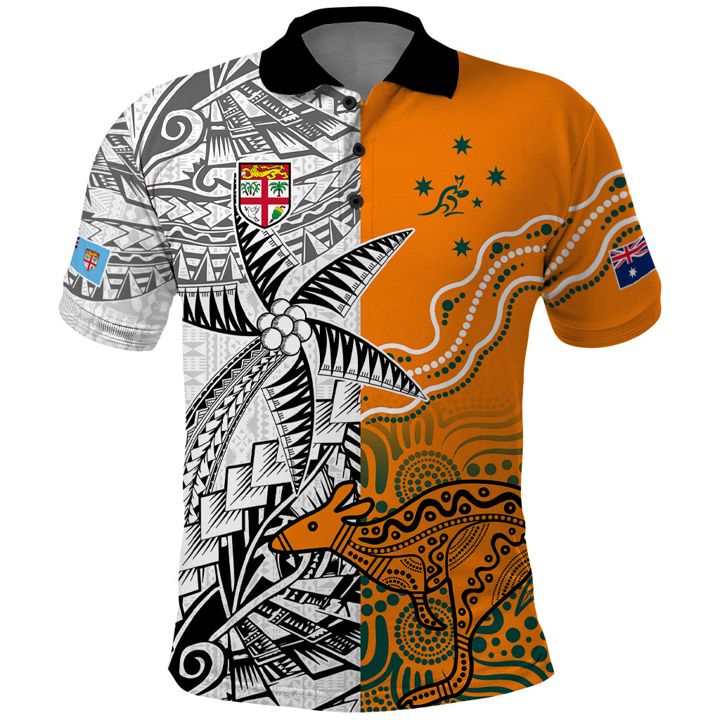 Personalised Fiji Australia Rugby Polo Shirt World Cup 2023 Polynesia Tapa Mixed Indigenous Aboriginal - Wonder Print Shop