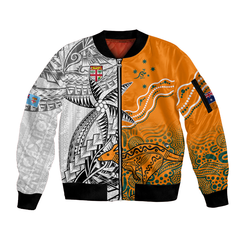 personalised-fiji-australia-rugby-sleeve-zip-bomber-jacket-world-cup-2023-polynesia-tapa-mixed-indigenous-aboriginal