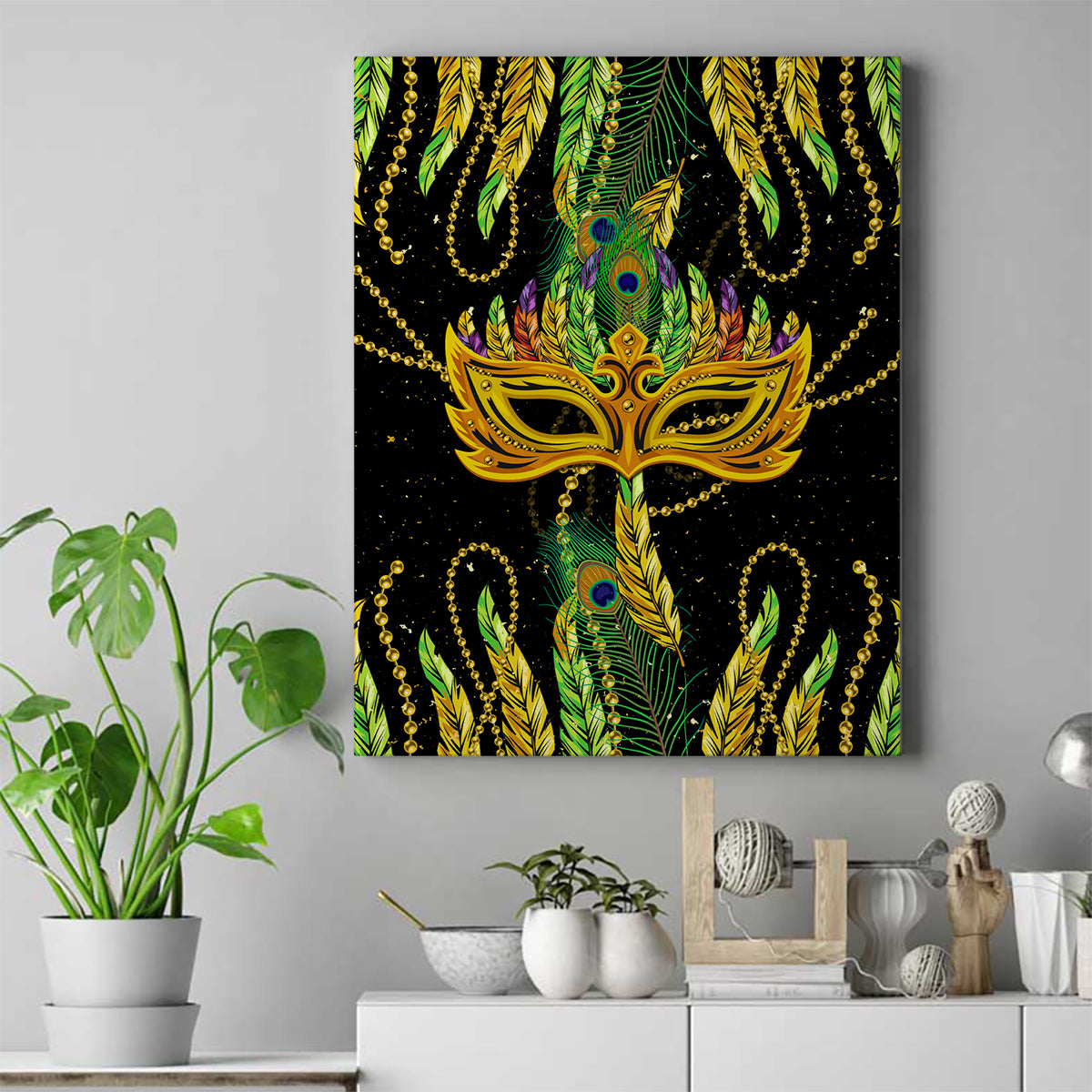 Feather Mask Mardi Gras Canvas Wall Art LT9 - Wonder Print Shop