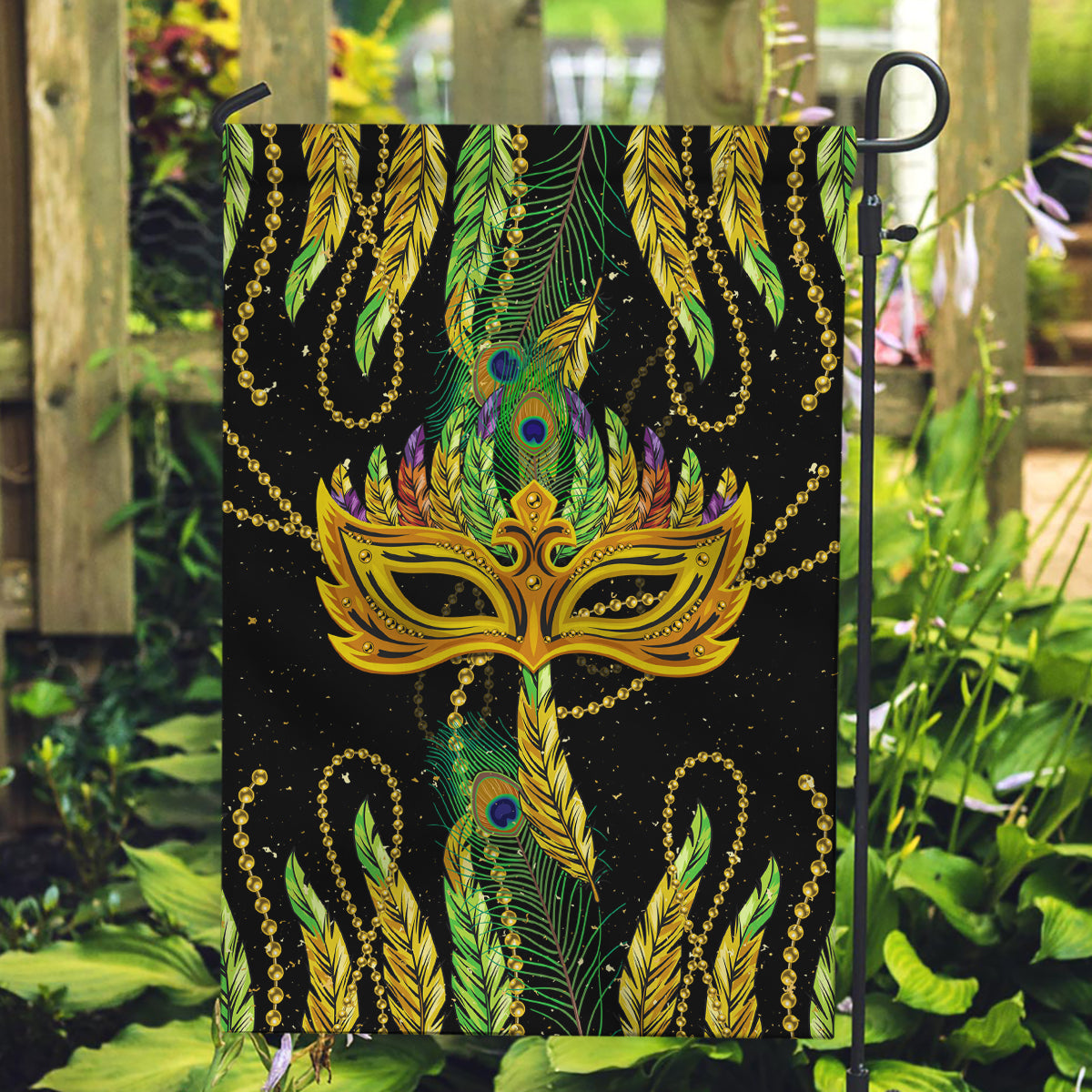 Feather Mask Mardi Gras Garden Flag - Wonder Print Shop