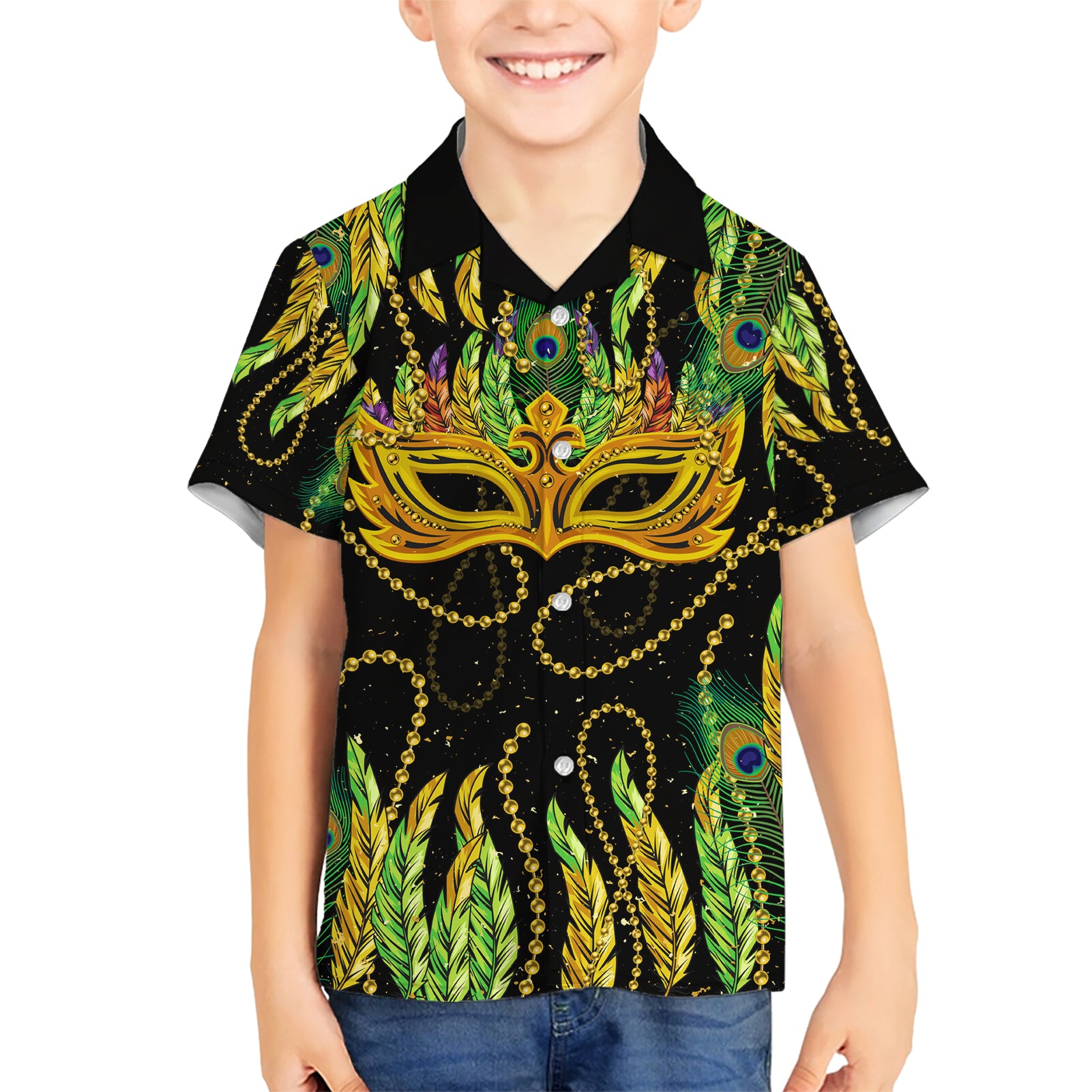 Feather Mask Mardi Gras Kid Hawaiian Shirt - Wonder Print Shop