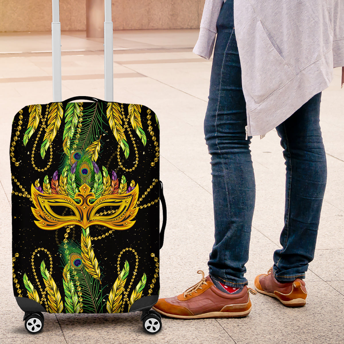 Feather Mask Mardi Gras Luggage Cover - Wonder Print Shop