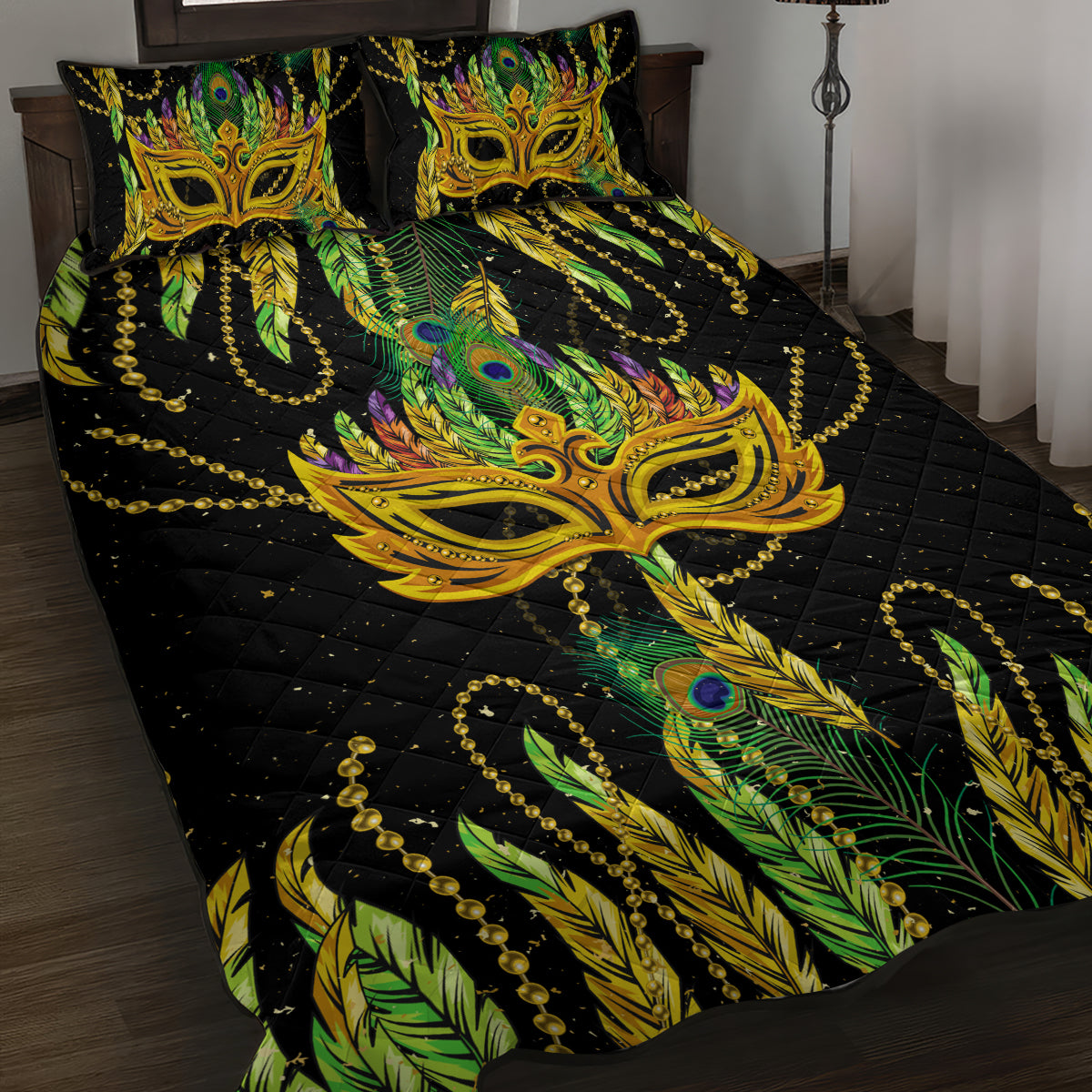 Feather Mask Mardi Gras Quilt Bed Set - Wonder Print Shop