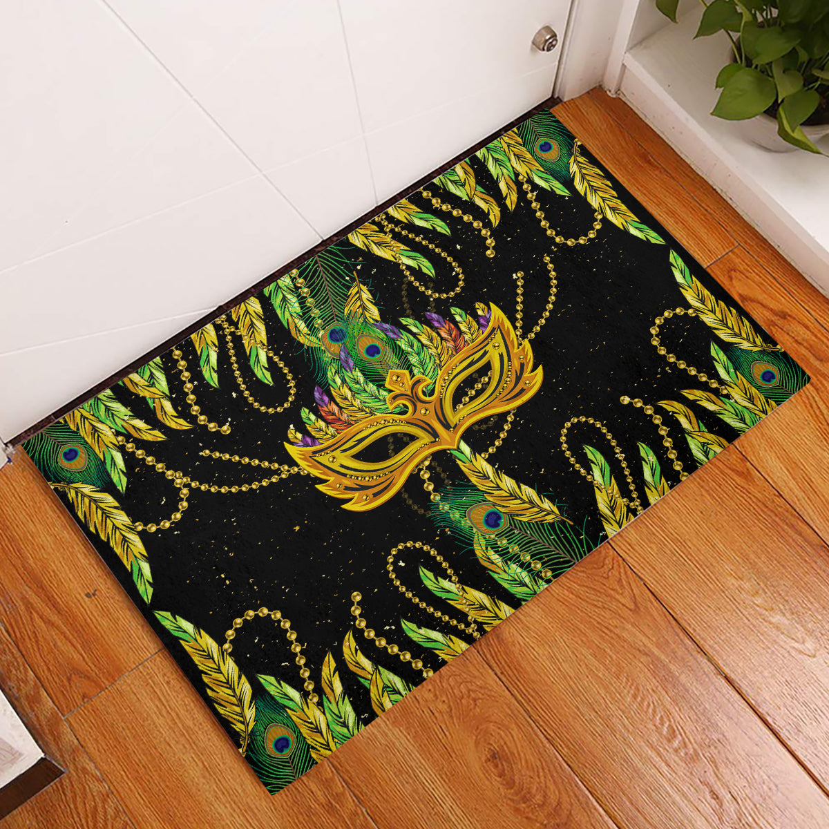 Feather Mask Mardi Gras Rubber Doormat - Wonder Print Shop