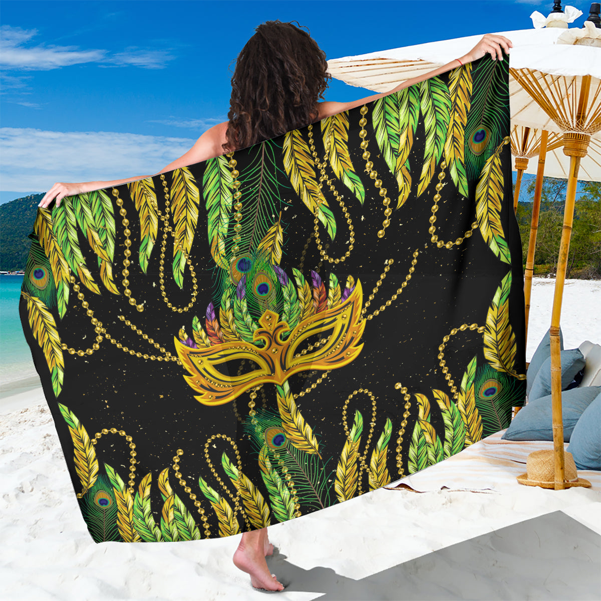 Feather Mask Mardi Gras Sarong - Wonder Print Shop