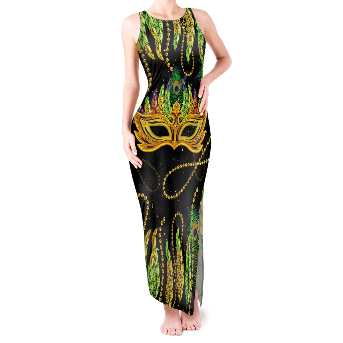 Feather Mask Mardi Gras Tank Maxi Dress - Wonder Print Shop