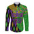 Peace Love Mardi Gras Long Sleeve Button Shirt Carnival Masks With Feathers - Wonder Print Shop