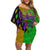 Peace Love Mardi Gras Off Shoulder Short Dress Carnival Masks With Feathers - Wonder Print Shop